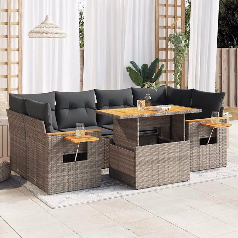 Maison Exclusive - Set Divani da Giardino 7pz con Cuscini Grigio Polyrattan Acacia