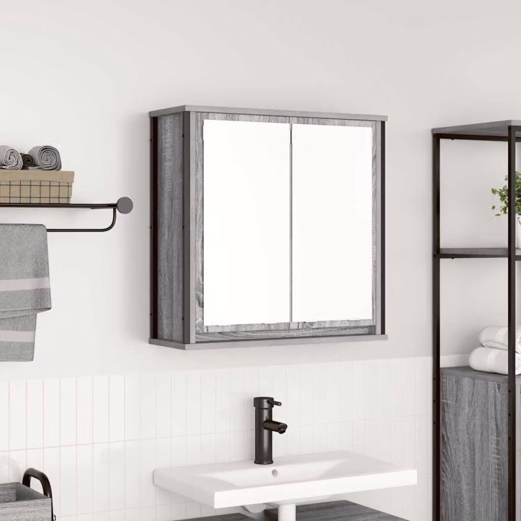 Pensile da bagno con specchio vidaXL Grigio Sonoma, L: 60 cm, P: 21 cm, H: 60 cm