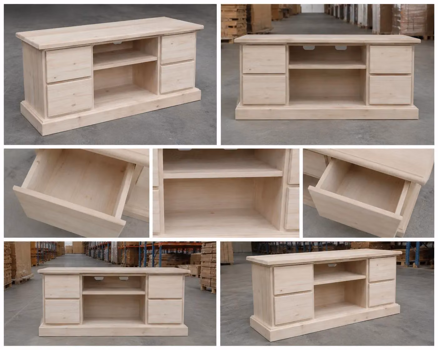 Porta TV in legno grezzo stile arte povera con 4 cassetti Mobili 2G L/P/H: 120 x 53 x 53 cm – 1