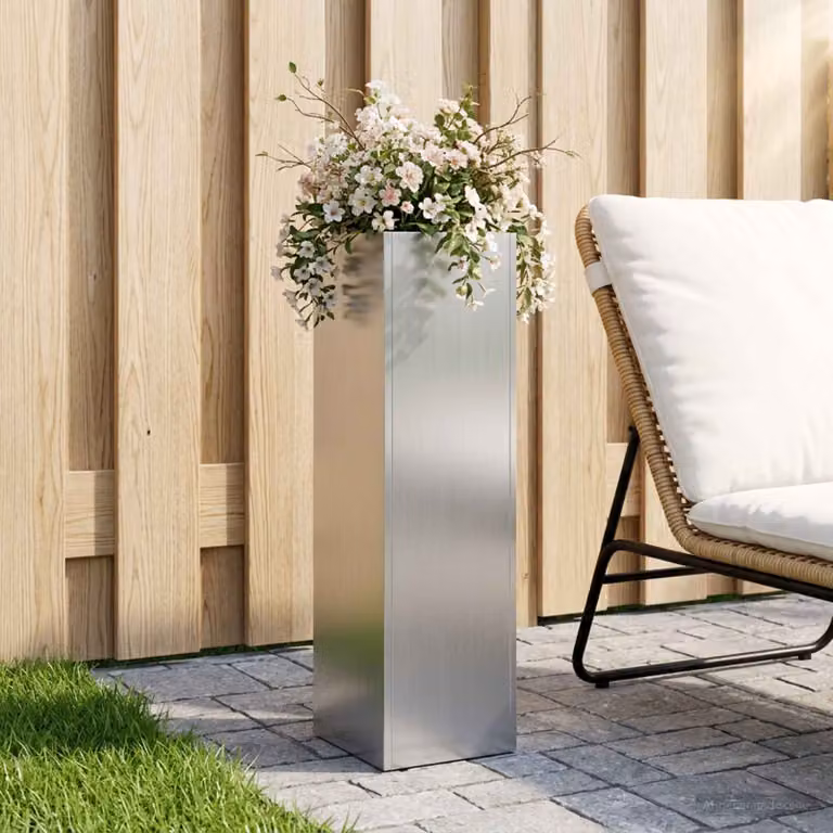Vaso da giardino vidaXL in acciaio zincato argento L/P/H: 20 x 20 x 75 cm
