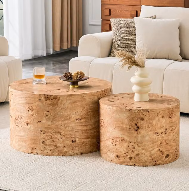 Set di 2 tavolini rotondi 62,8x35 cm in MDF effetto legno con contenitore -