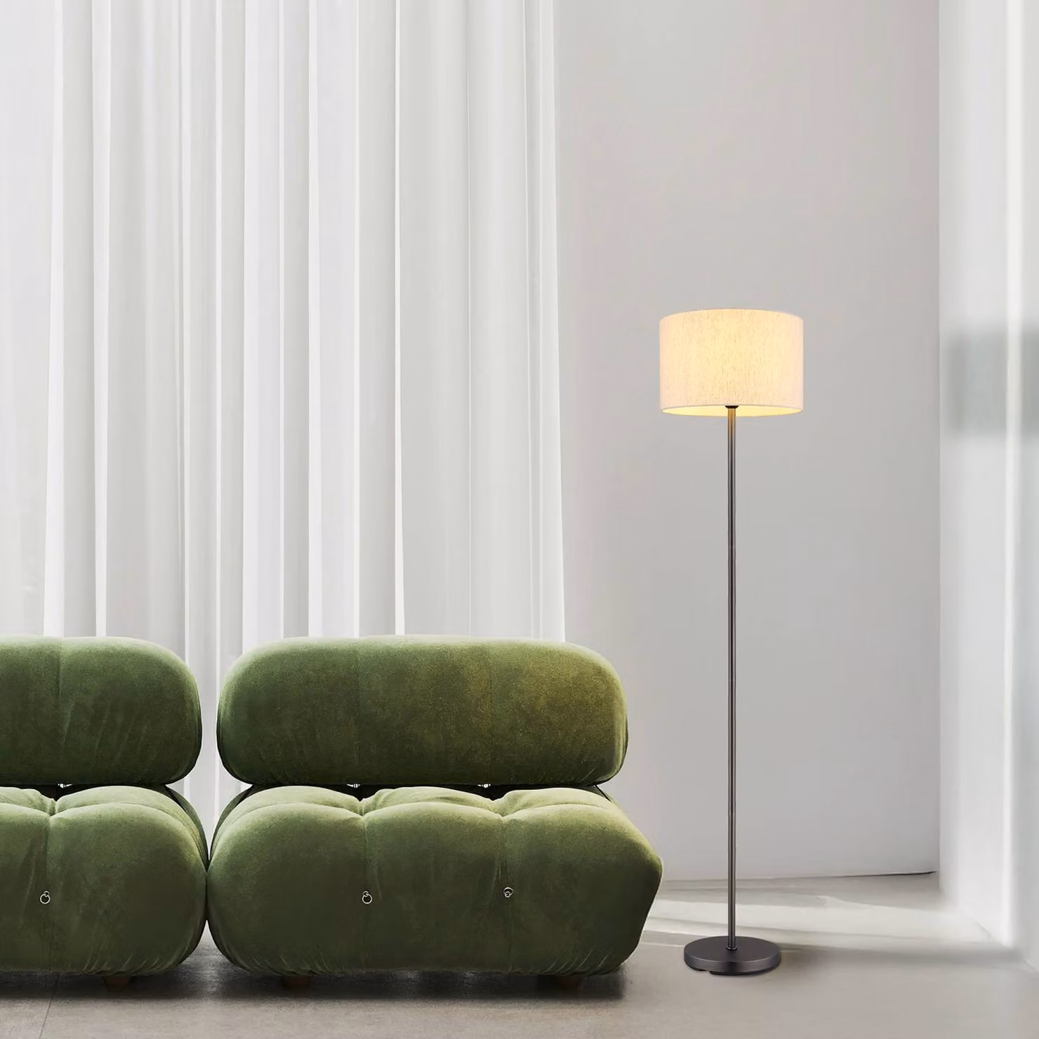 Globo Lampada da terra Thea, Crema / Ambra, Soggiorno / Sala da pranzo, Tessuto / Stoffa / Seta, Scandinavo, Lampada da terra