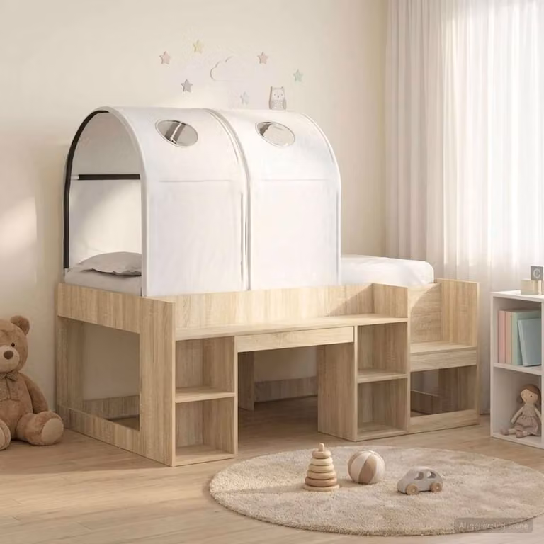 Set Letto per Bambini con Tunnel e Scaffale vidaXL in Legno Rovere e Bianco L: 190 cm, P: 120 cm, H: 108,5 cm