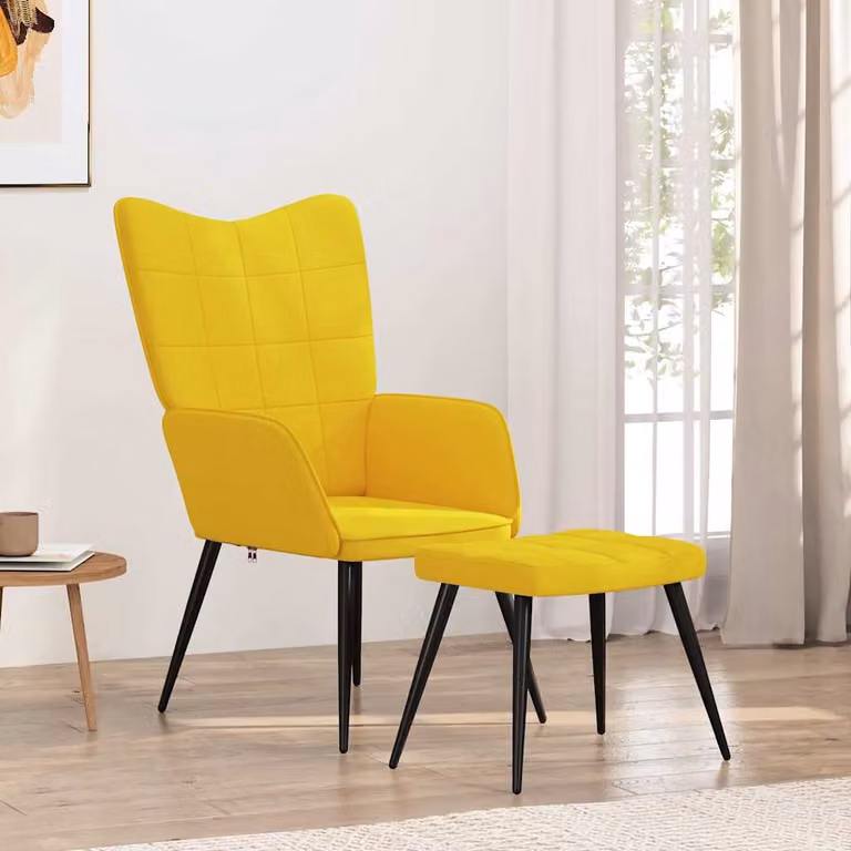 vidaXL Sedia Relax con Sgabello Giallo in Tessuto e Struttura in Metallo
