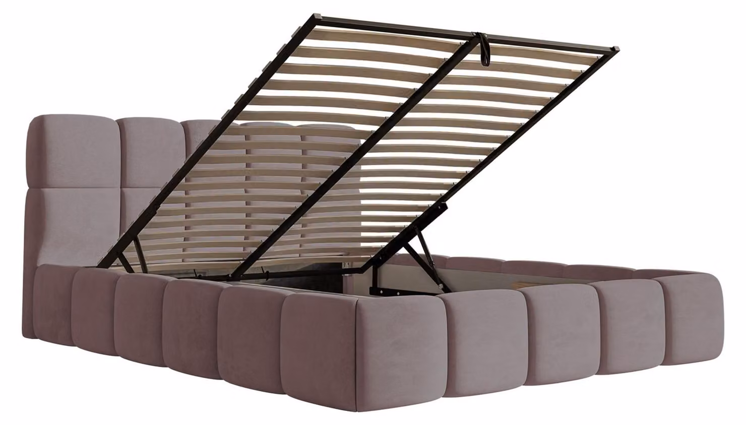 Selsey Cloudy – Letto imbottito 120x200 cm, contenitore e rete a doghe, velluto rosa chiaro