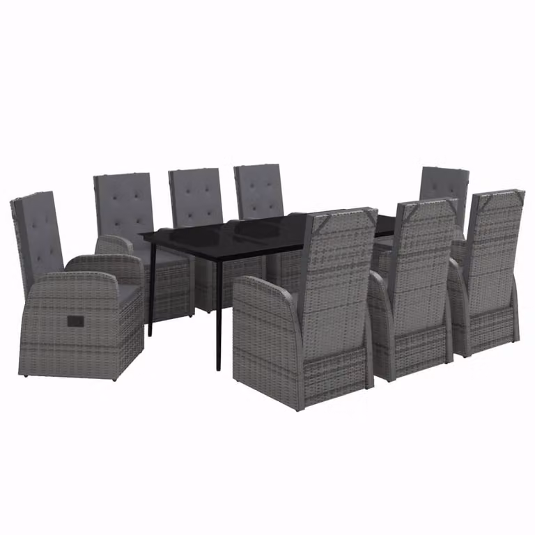Set da Pranzo da Giardino 9 pz con Cuscini Grigio