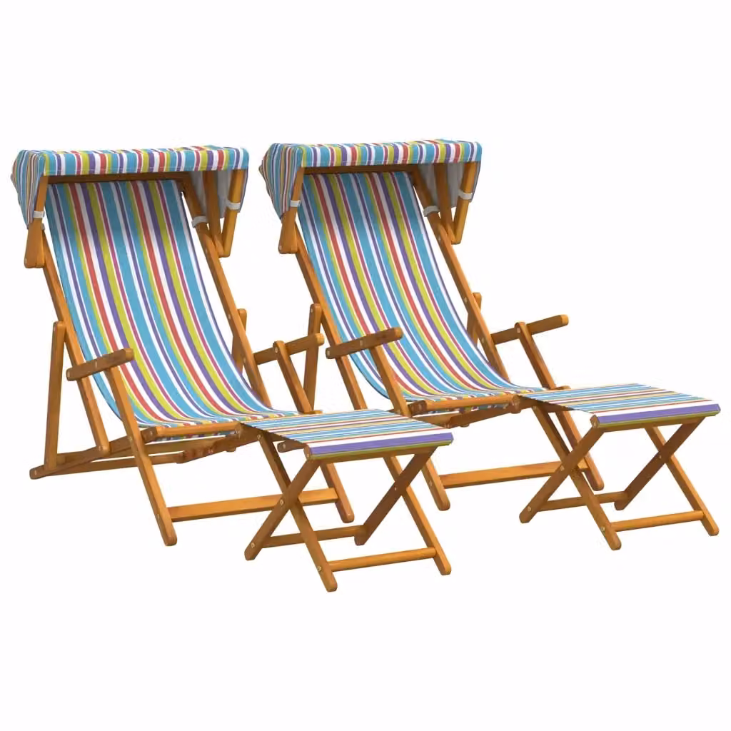 Set di 4 lettini prendisole vidaXL in legno massello trattato con tendalino e poggiatesta regolabile, fantasia a righe multicolore – 2