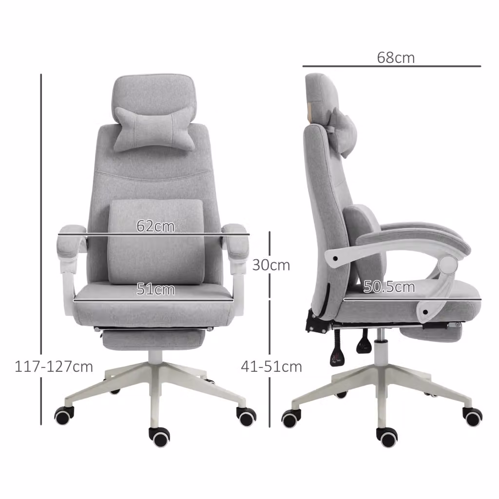 Sedia da ufficio ergonomica WISHDOR girevole con poggiapiedi e braccioli, grigio, L: 62 cm, P: 68 cm, H: 117-127 cm – 2