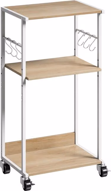 Supporto per stampante HOMCOM a 3 livelli con ruote e ganci, tavolino moderno in legno naturale per ufficio o casa