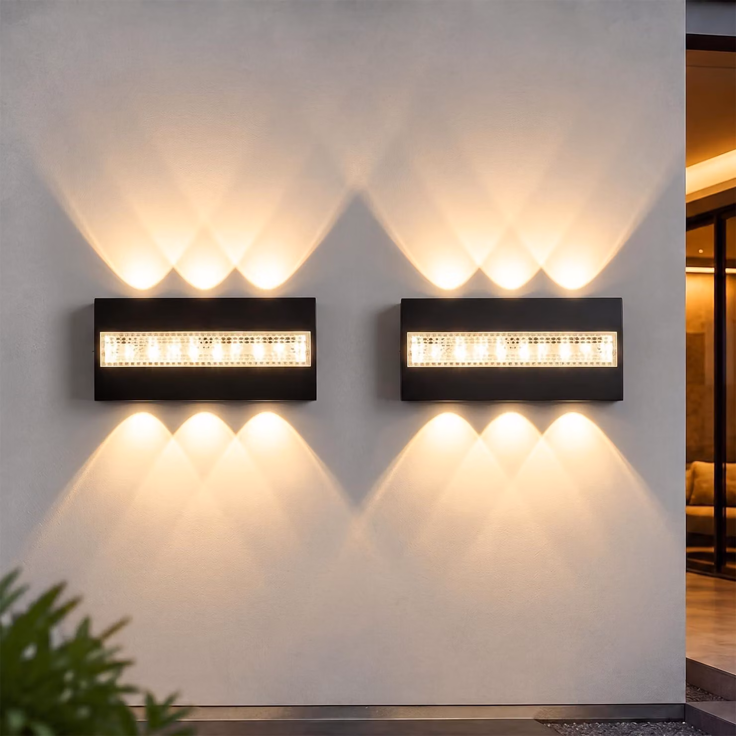 Set di 2 lampade a LED da parete, 12W, luce direzionale verso l'alto e verso il basso, colore nero, grado di protezione IP54