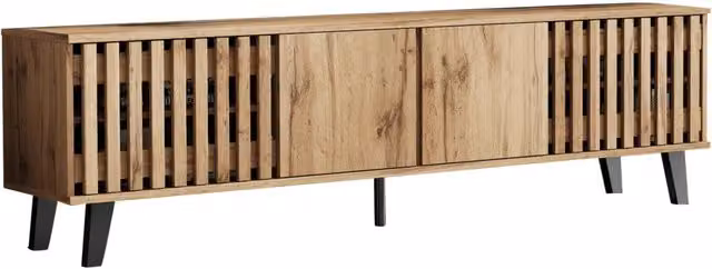 Mobile TV 180x40x55 cm e Sideboard 150x40x95 cm in legno naturale con 8 scomparti e 6 ripiani