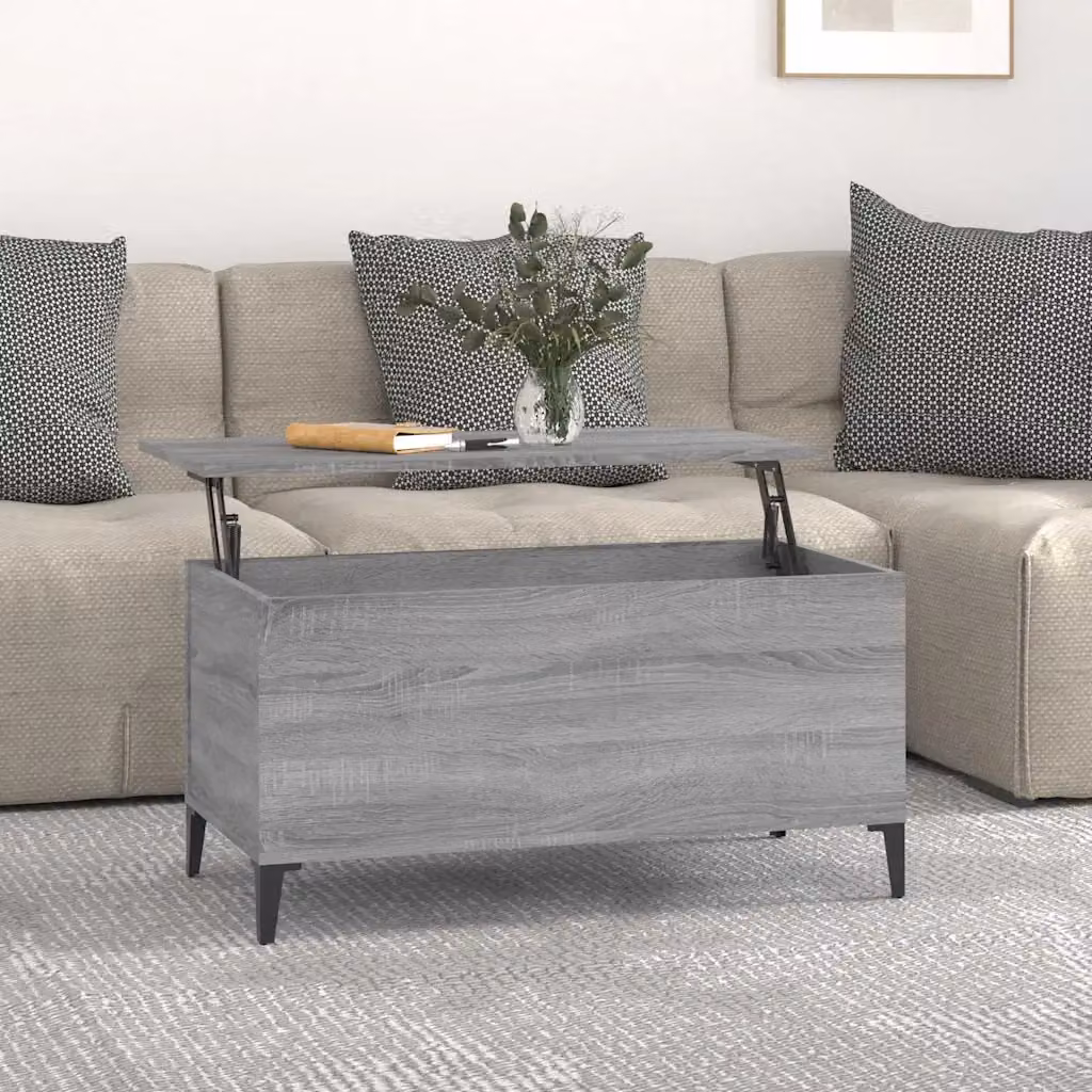vidaXL Tavolino da Salotto Moderno Rettangolare Grigio con Meccanismo Sollevabile L: 90 cm, P: 44,5 cm, H: 45 cm