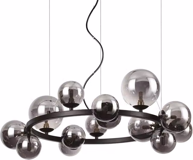Sospensione Moderna Ideal Lux Perlage Tonda in Metallo e Vetro con 14 Luci G9, Colore Nero e Oro, Luce Calda