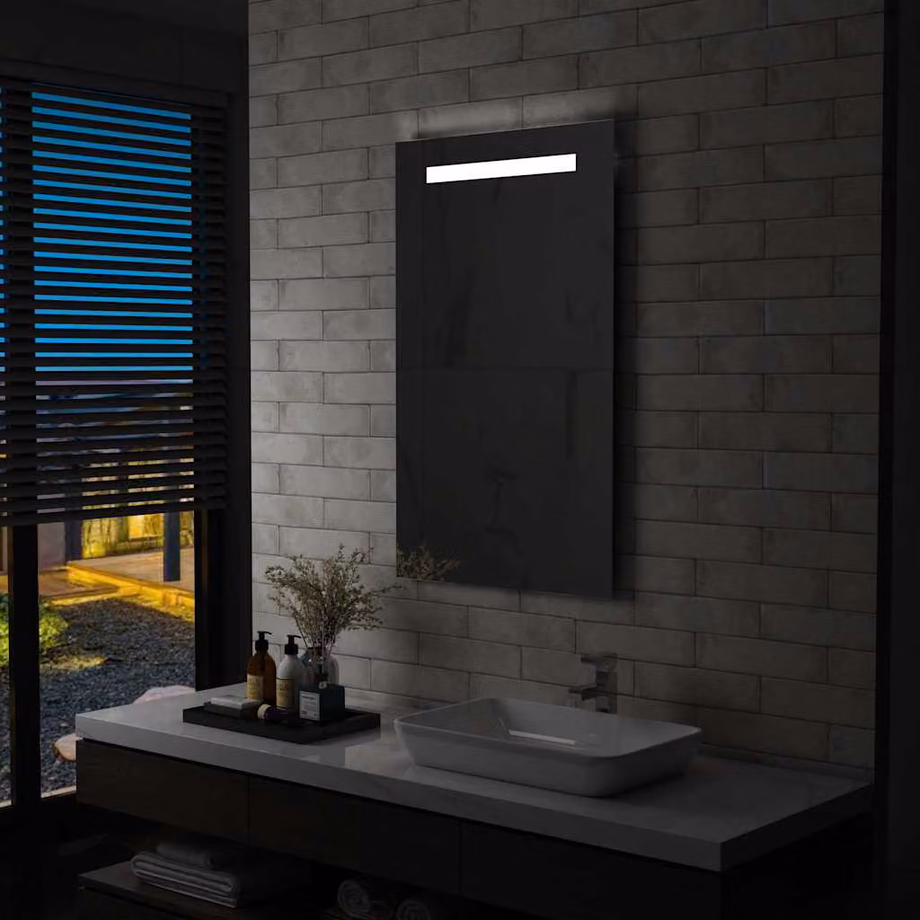 Specchio da parete moderno con LED vidaXL, disponibile in argento o nero, L: 60 cm, H: 100 cm