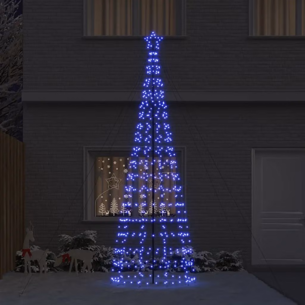 Albero di Natale LED vidaXL Blu con decorazioni a stella e picchetti per terreno, Altezza: 400 cm – 2
