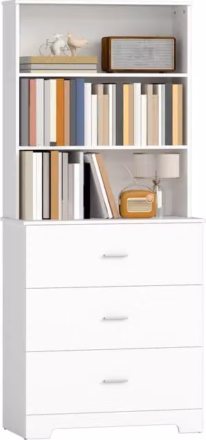 Libreria 6 Ripiani con 3 Cassetti ¨C Xylo ¨C Legno Bianco 79x39.5x182cm