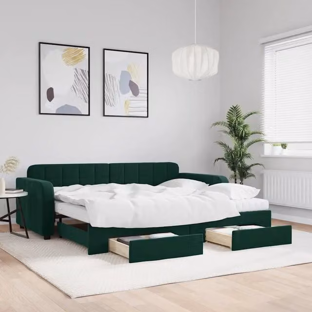 Divano Letto Estraibile con Cassetti in Velluto Verde vidaXL L/P/H: 224 x 90 x 71 cm