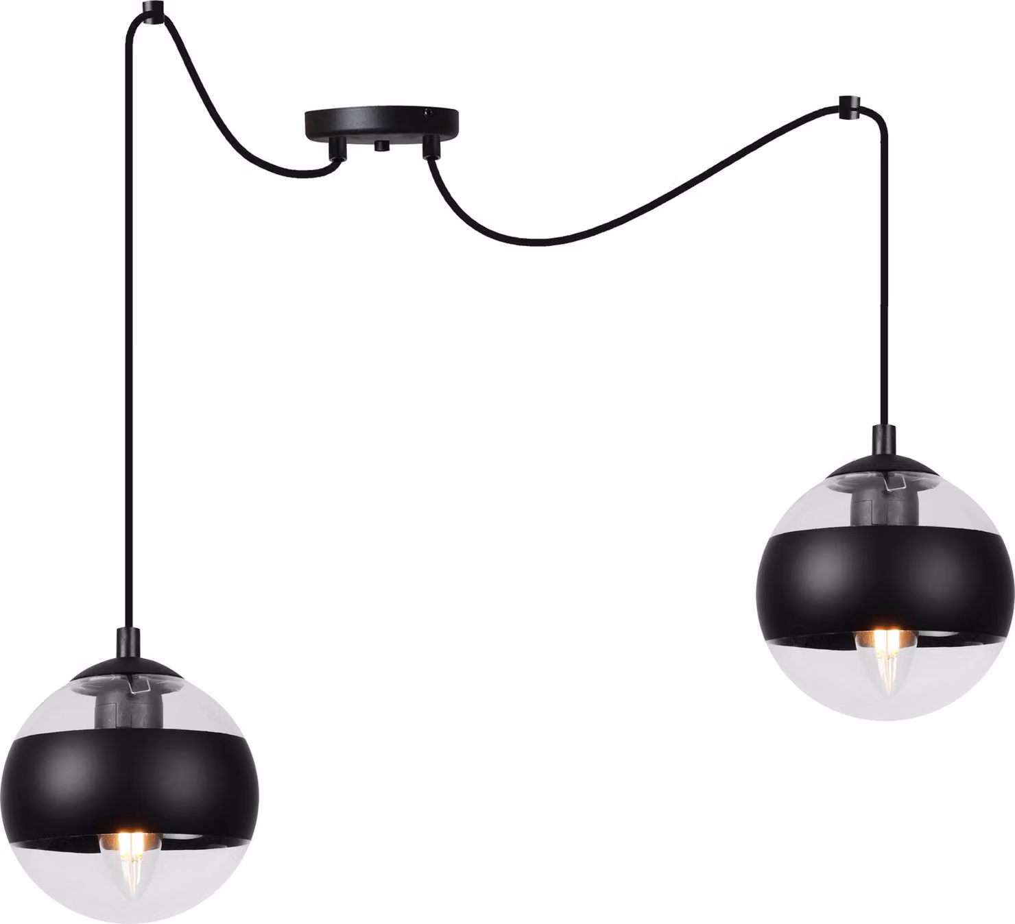 Lampada a sospensione Toledo spider nero a 2 luci con paralume in vetro nero E14