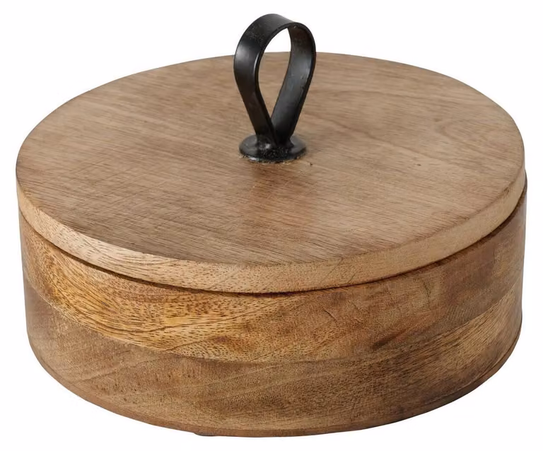 Scatola rotonda KABIR, legno di mango, Ø 19 cm