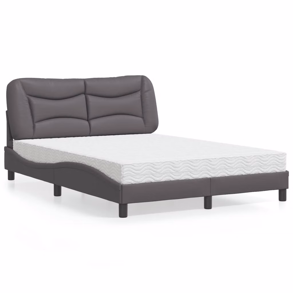 Letto con Materasso Hvar vidaXL Grigio in Similpelle e Tessuto L/P/H: 140 x 190 cm – 1