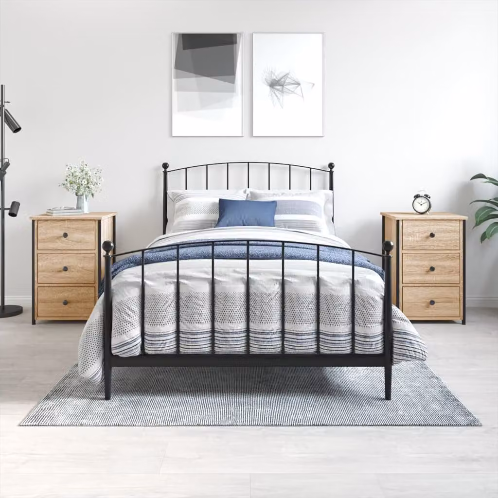 Set di 2 comodini vidaXL in legno multistrato e metallo stile industrial, colore rovere sonoma beige e marrone, L 40 cm x P 36 cm x H 60 cm