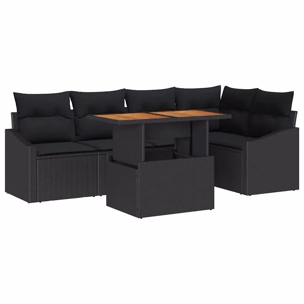 Set da pranzo da giardino vidaXL in rattan e legno con 6 pezzi, Nero e Marrone – 2