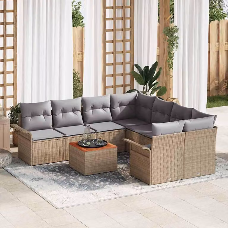 Maison Exclusive - Set Divano da Giardino 9 pcs Beige Poly Rattan