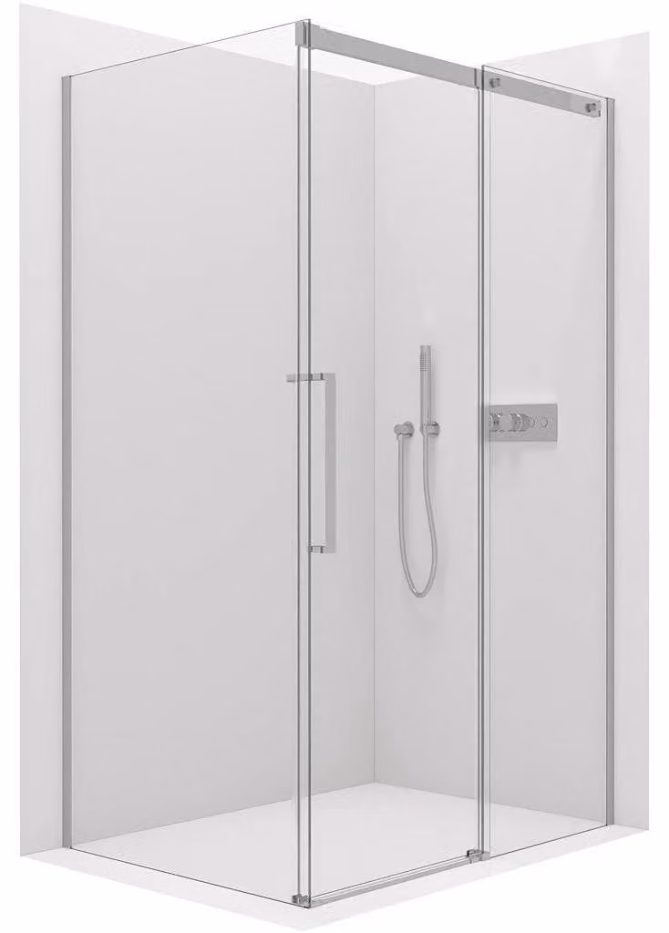Cabina doccia Lantono L/P - 8 mm - Chiusura ammortizzata - Cromata, vetro trasparente - 110x100x195 cm - Scorrevole