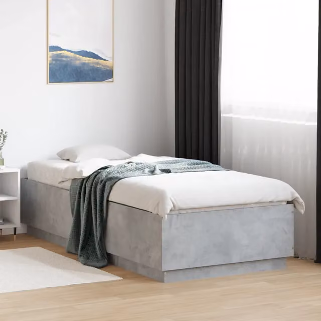 Letto vivoXL con luci LED sottostanti e porta USB, Grigio Cemento, L/P: 90 x 200 cm