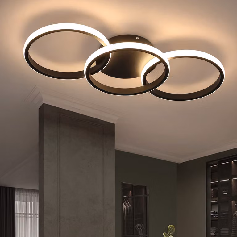 ZMH lampada da soffitto nero LED soffitto soggiorno - lampada da soffitto corridoio design moderno con 3 anelli in metallo 3000K bianco caldo lampada da cucina 36W