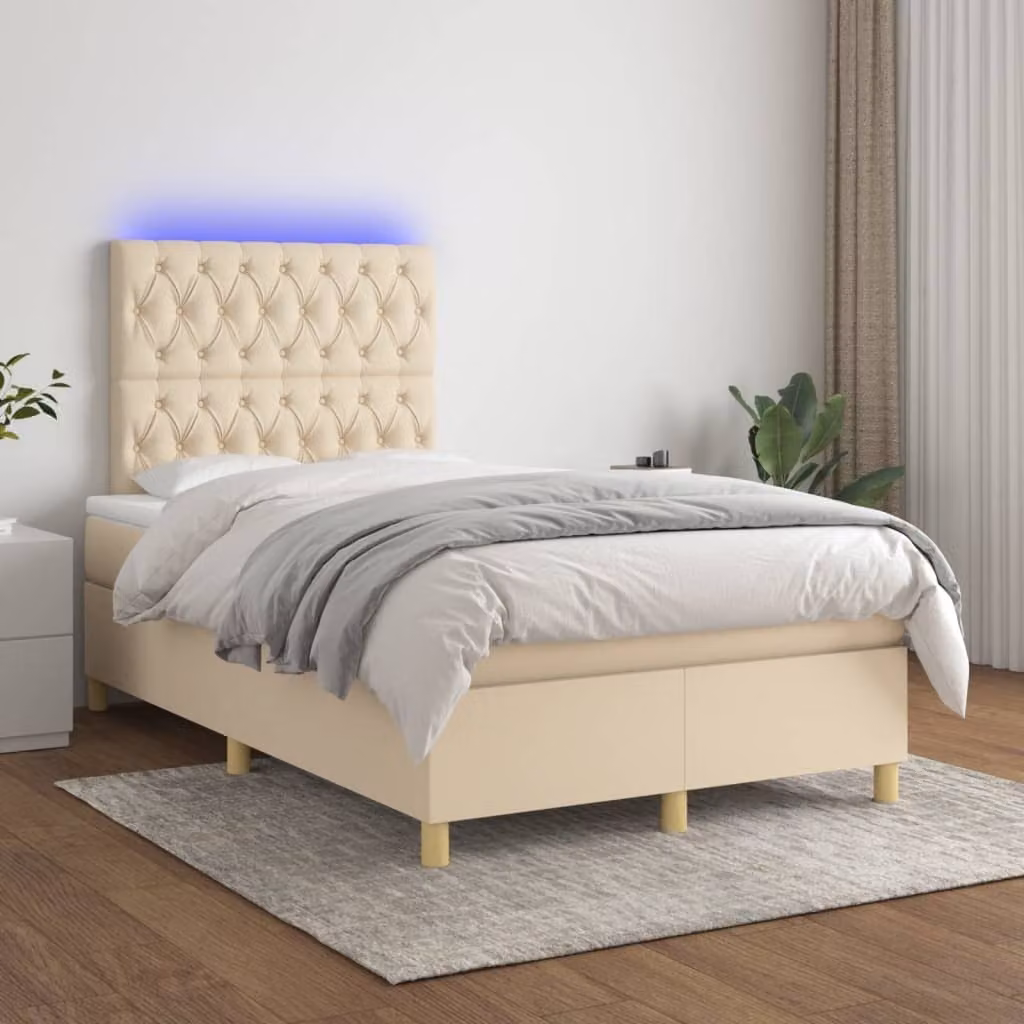 Maison Exclusive - Letto a Molle con Materasso e LED Crema 120x200cm in Tessuto
