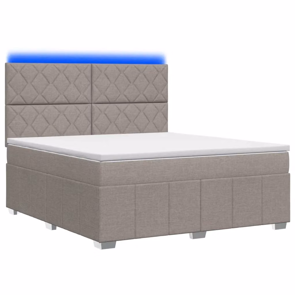 Letto Box Spring vidaXL con Materasso a Molle Pocket e Illuminazione LED, Colore Grigio/Beige, L/P/H: 140 x 200 x 144 cm – 2