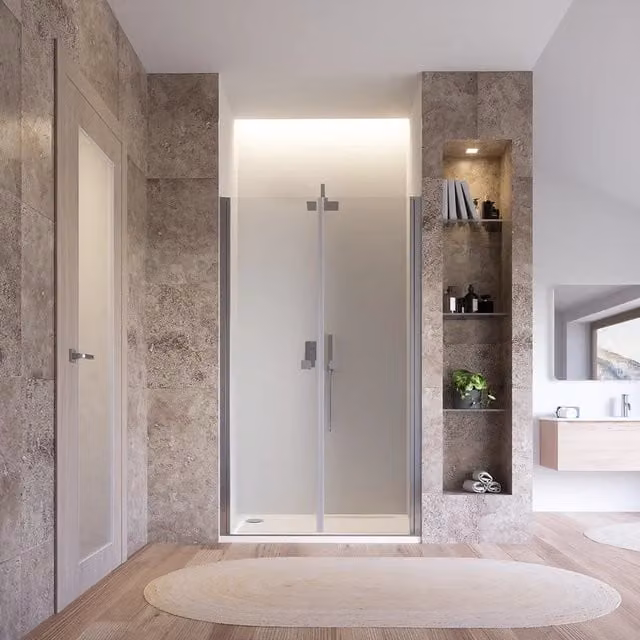 Porta doccia 110cm apertura saloon con profili cromati e vetro da 8mm trasparente h195 | Fiji