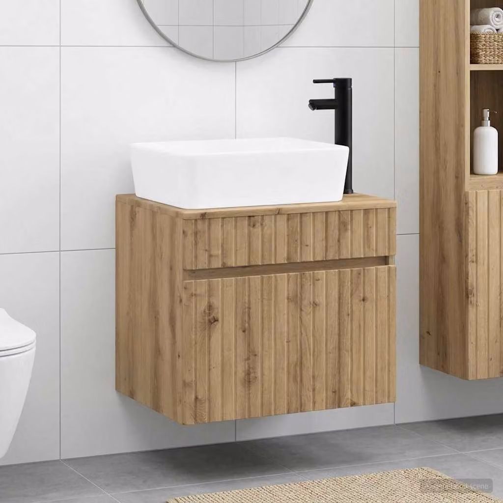 Set di mobili da bagno moderno vidaXL in legno marrone con cassetti e ante a muro L: 59,0 cm, P: 44,5 cm, H: 50,0 cm