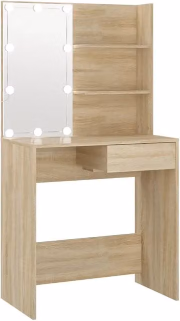 Toeletta Hollywood con LED in Rovere Sonoma e Beige L: 74,5 cm, P: 40 cm, H: 141 cm