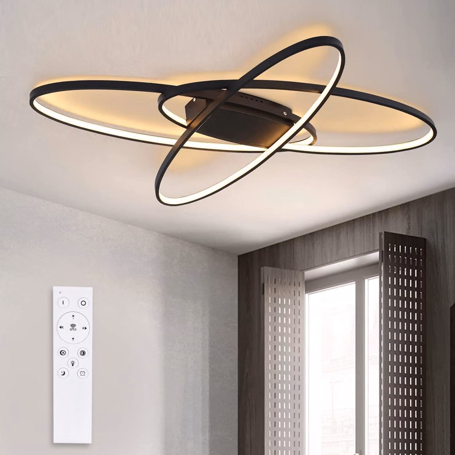 ZMH Plafoniera LED Dimmerabile con telecomando Plafoniera nera 75W Illuminazione moderna a soffitto per soggiorno Camera da letto Cucina Sala da pranzo Ufficio
