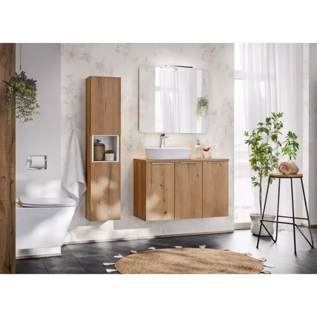 Colonna bagno VANO Meublorama in rovere con 2 ante e 1 nicchia, da appendere al muro, L: 30 cm, P: 25 cm, H: 140 cm – 2