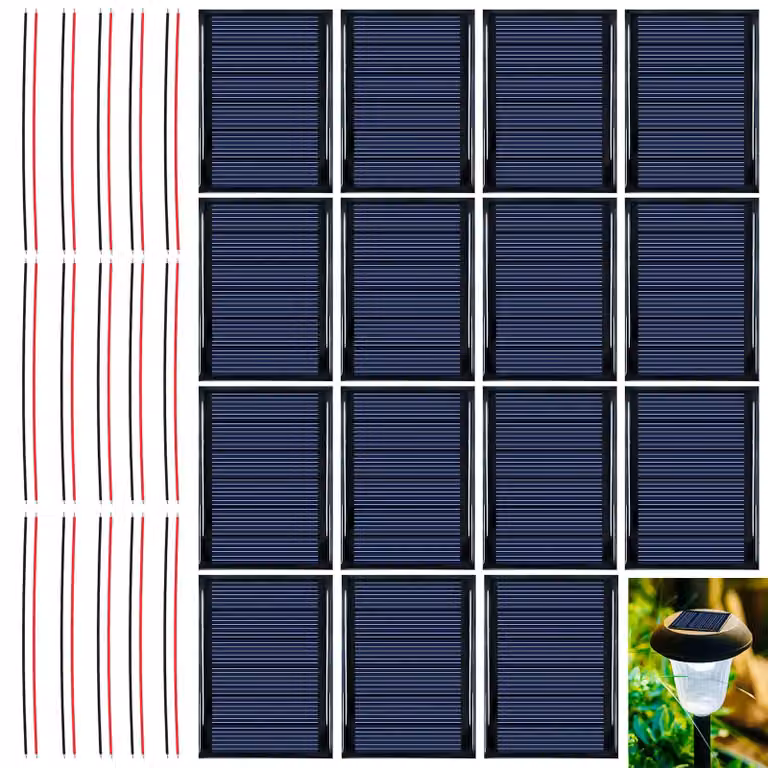 15 mini pannelli solari da 1,5 V, 0,3 W, dimensioni 65x48 mm, con cavo