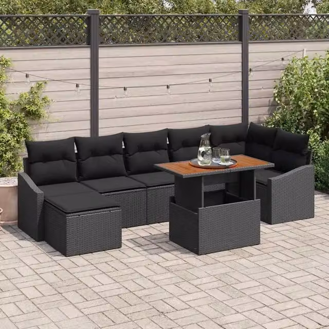 Set Divano da Giardino 8 pz Nero Poly Rattan 3358606