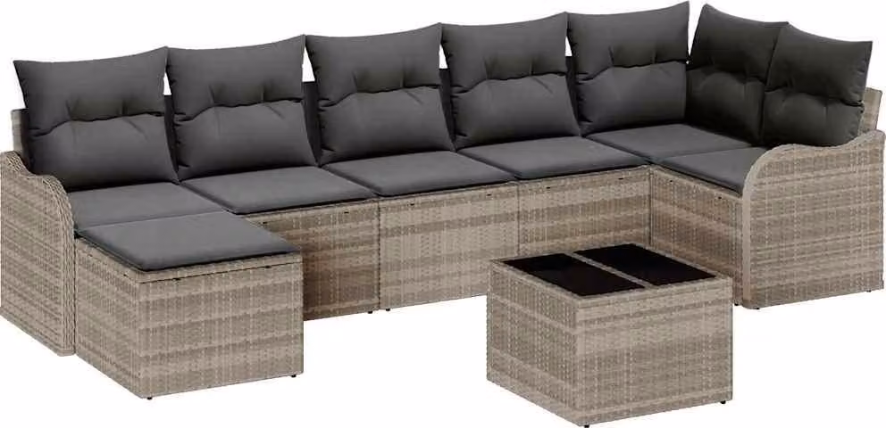 Set Divano da Giardino 8 pcs Grigio chiaro Poly Rattan