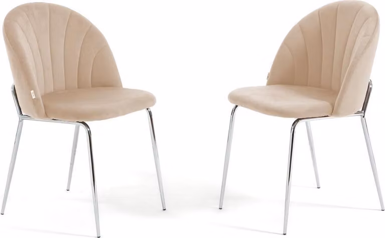Set di 2 sedie da pranzo in velluto con gambe in metallo, imbottite, dal design elegante per cucina, sala da pranzo, camera da letto, ufficio o ristorante SONIA - crema/argento