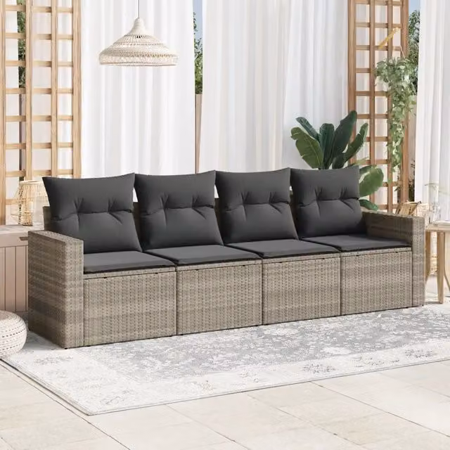 Set Divano da Giardino 4 pz con Cuscini-Sofa da Giardino-Divanetto da esterno Grigio Chiaro Polyrattan 784141