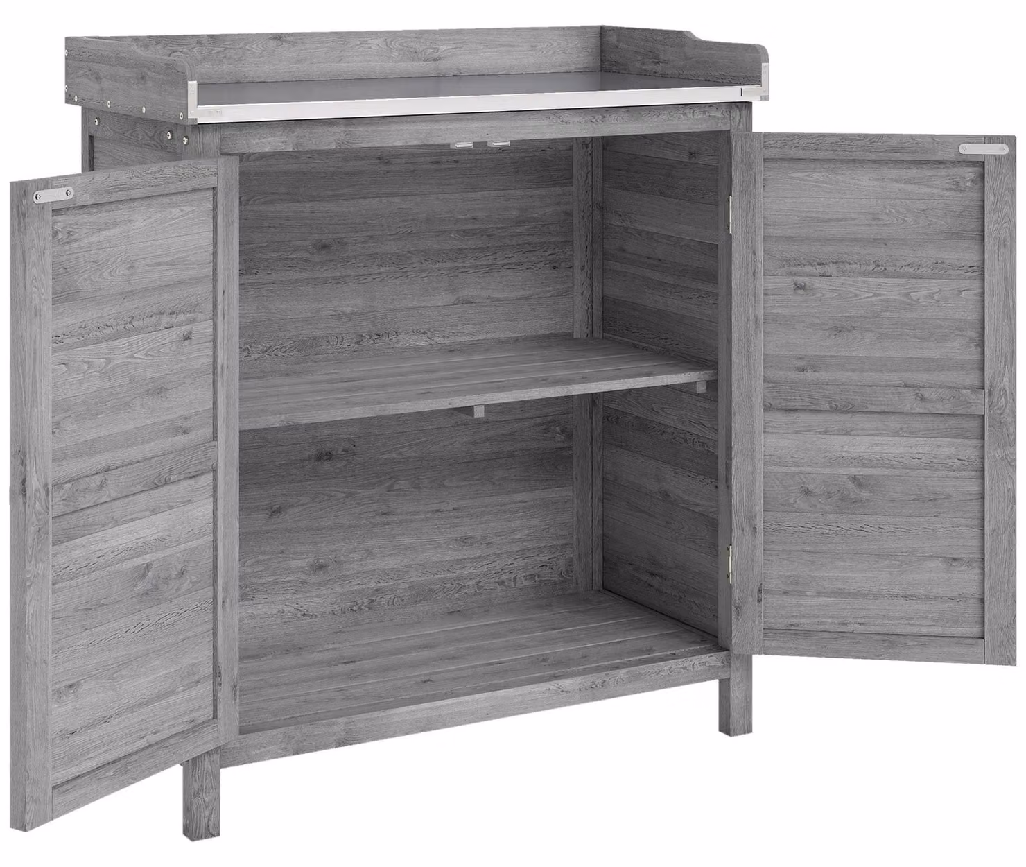 Armadietto da giardino con piano di lavoro zincato e tavolo per piante | Colore: Grigio | Dimensioni: 83x40x92 cm
