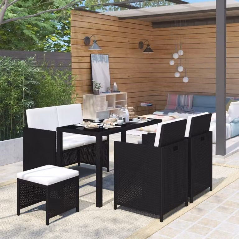 Maison Exclusive - Set da pranzo da giardino a 6 pezzi con cuscini in rattan sintetico nero