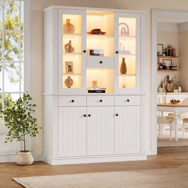 Vetrina con 5 ante 4 cassetti 21 vani LED e ripiani regolabili in MDF bianco 119;5 × 40 × 180 cm