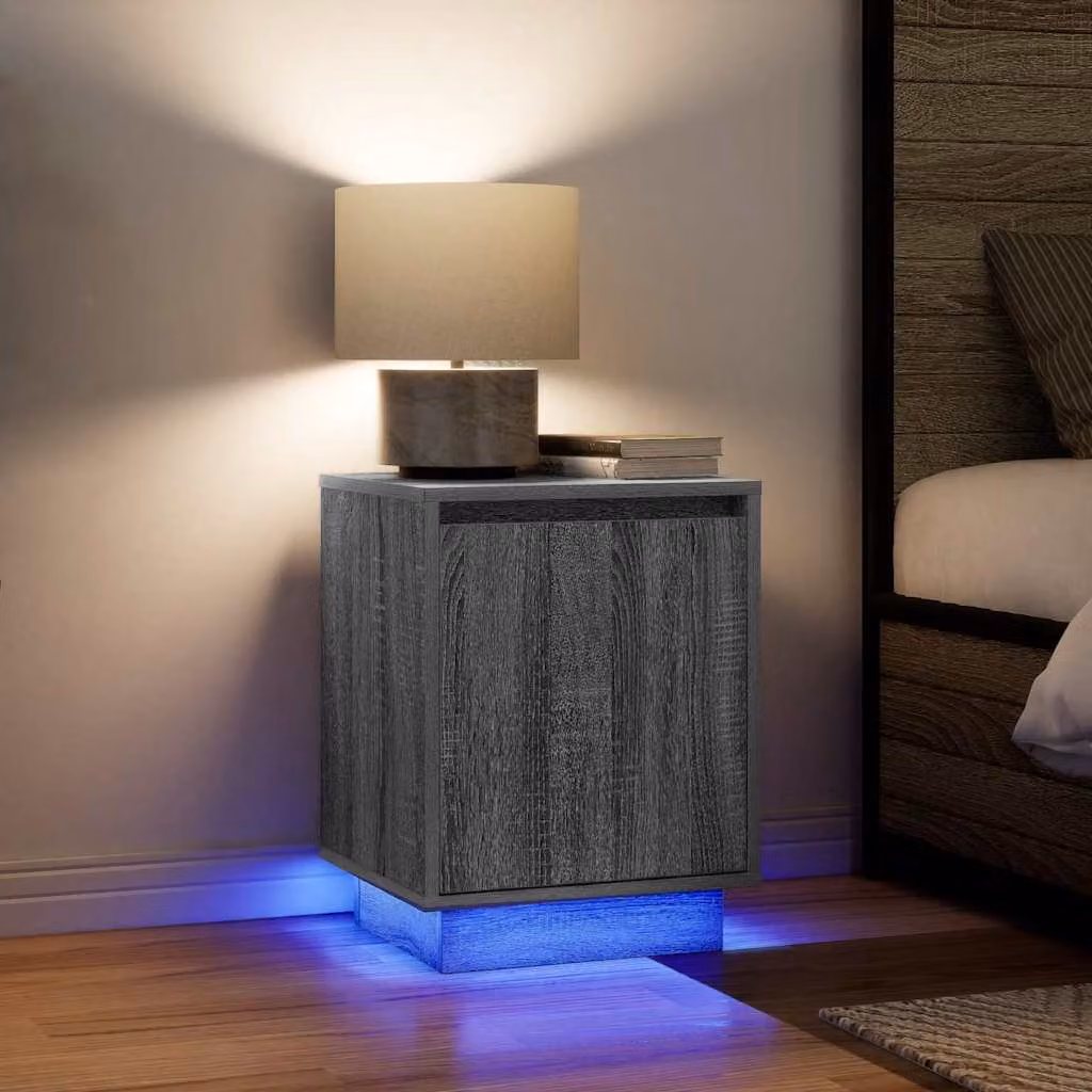 Set di 2 comodini vidaXL con luci LED integrate, colore Grigio Sonoma, L 38 cm x P 34 cm x H 50 cm