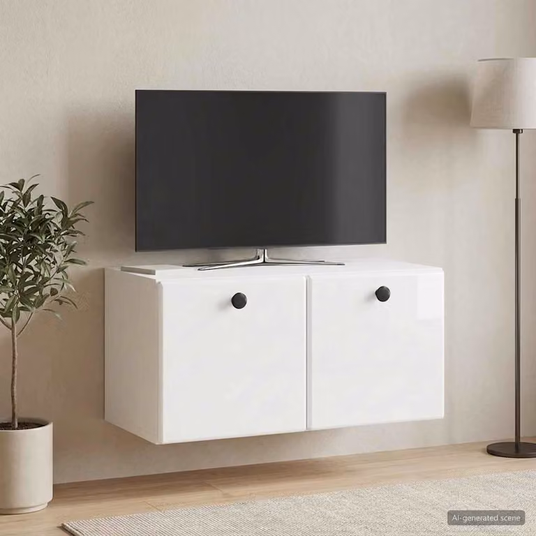 vidaXL Mobile Porta TV da Muro Moderno Bianco Lucido L: 59,5 cm, P: 31 cm, H: 30 cm
