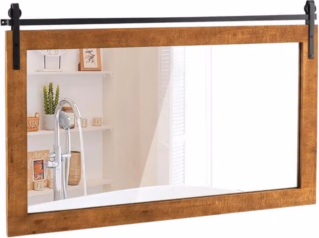 Specchio da parete rettangolare 100 x 66 cm design rustico e vintage effetto riflettente trasparente tocco rustico finitura legno marrone 20_0020079