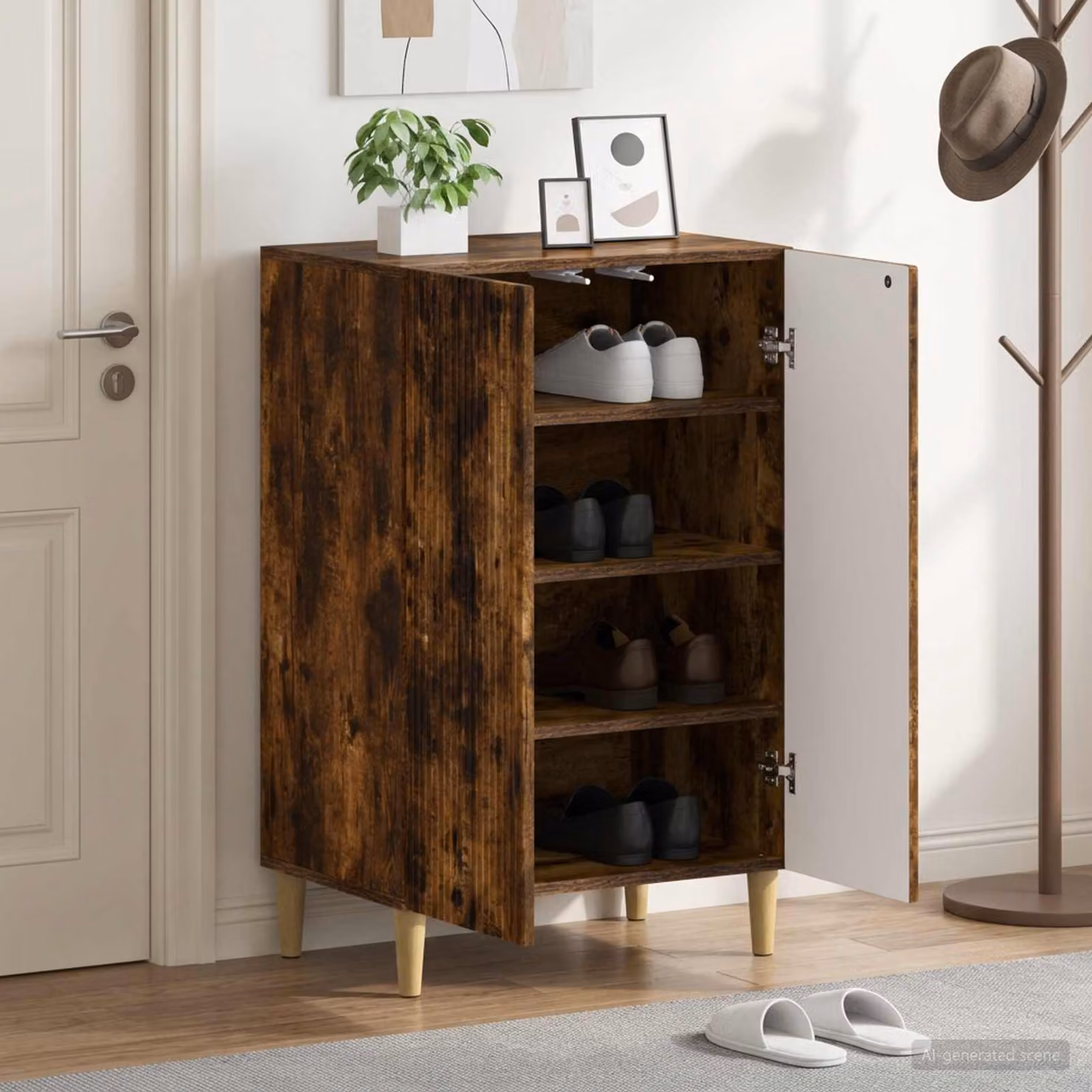 Mobile porta scarpe vidaXL ARNHEM moderno in Rovere Fumo, L: 59,5 cm, P: 39,5 cm, H: 90 cm