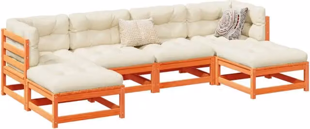 Set Divani Giardino 6pz con Cuscini Marrone Cera Massello Pino 3299568